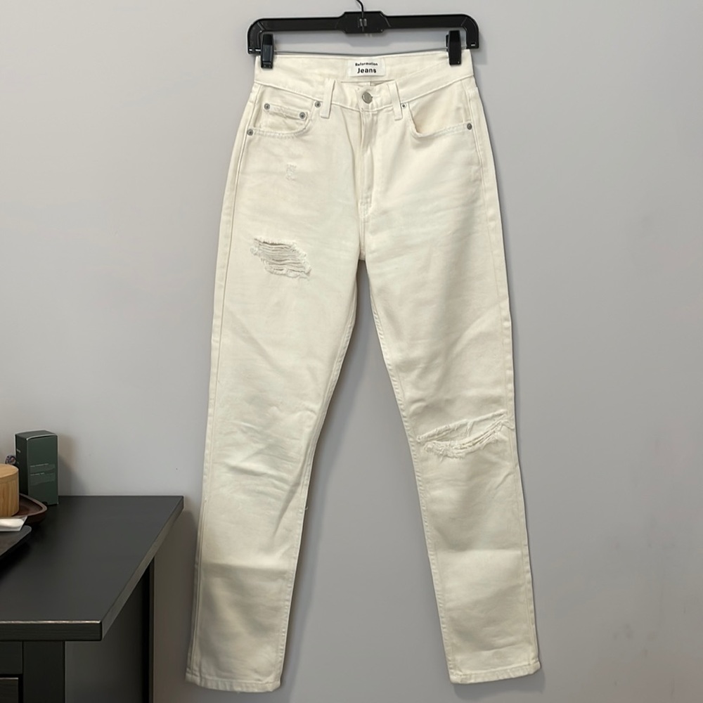 Reformation Jeans Distressed Cream 25
